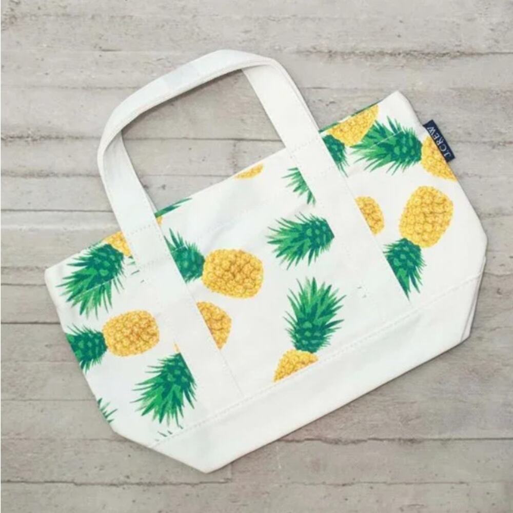 NWT J. Crew‎ Canvas Pineapple Mini Tote in White Summer Green